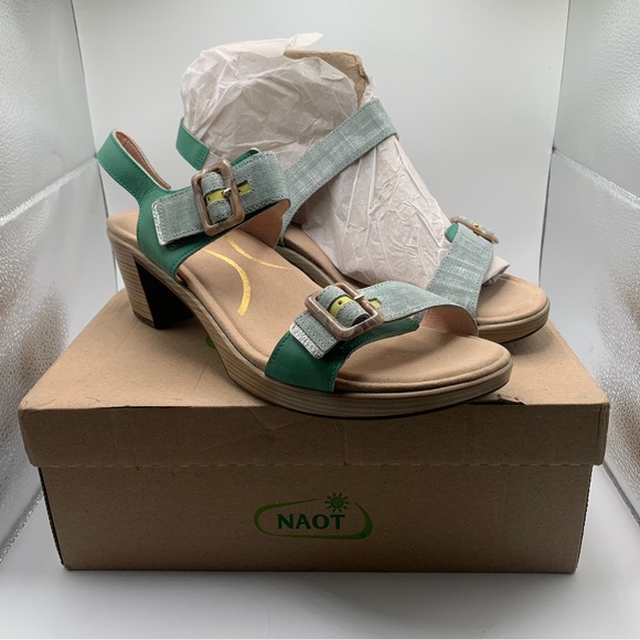 NWB NAOT Women's Intact Sandal Size 42 US 11 Jade Teal/Lime Silver heels 2466 - Picture 2 of 13